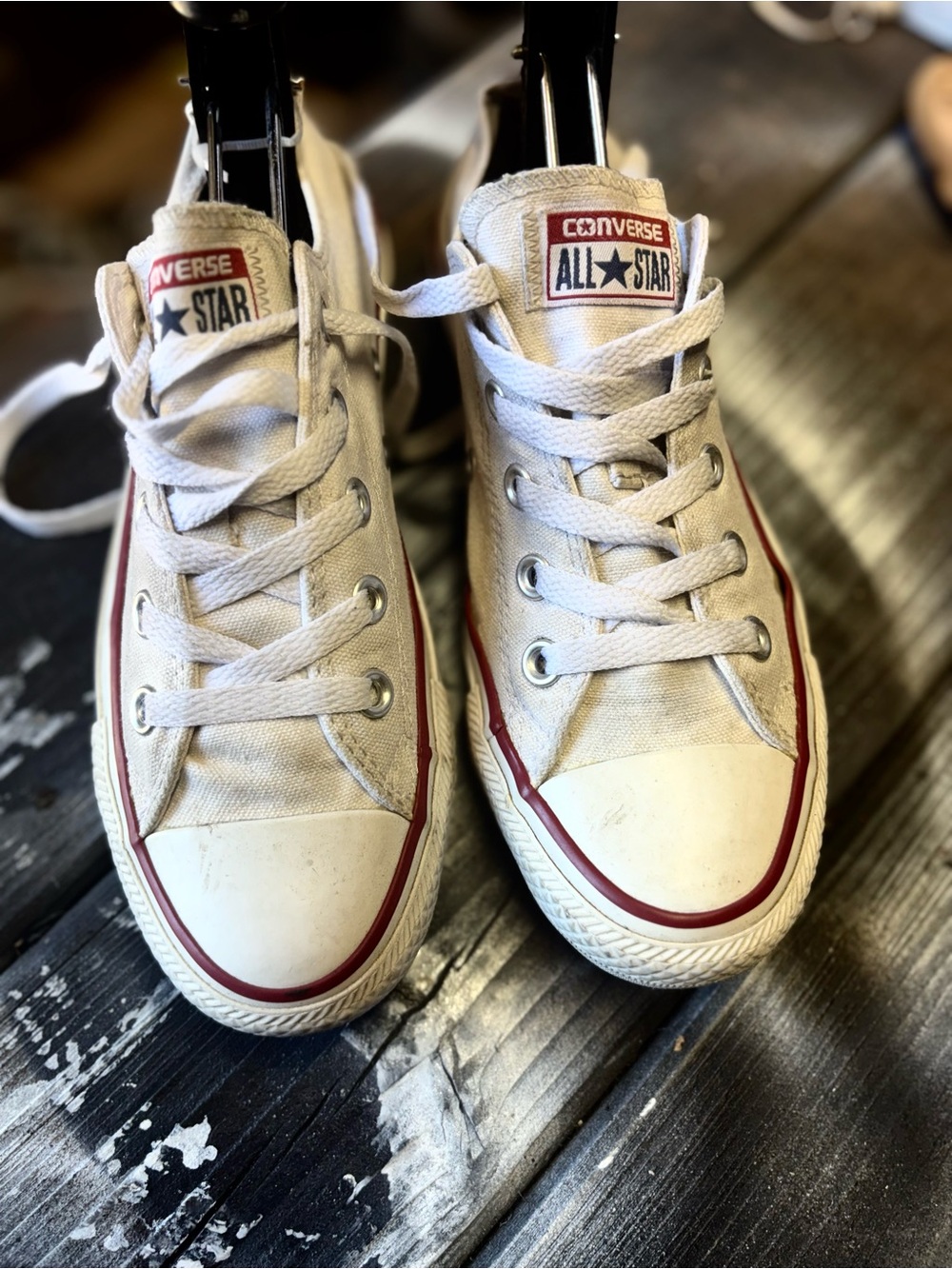 Converse Low Top Canvas Sneakers - White with Red Accents